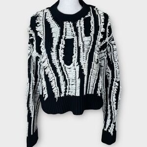 & Other Stories‎ Black White Chunky Knit Distressed Fringe Sweater Wool Size S